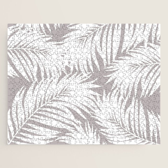 Palm Tree Fronds White on Soft Grey Hawaii Tropical Décor Jigsaw Puzzle Gallery Image 1