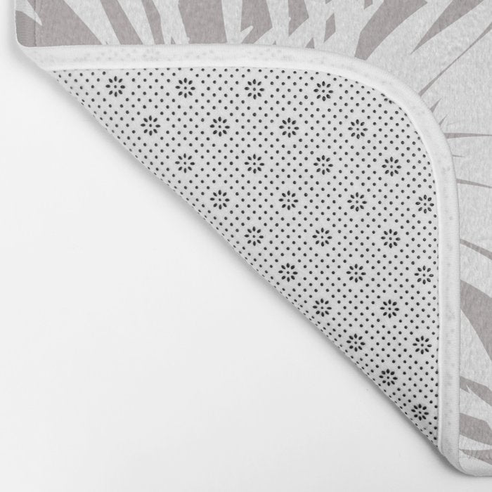 Palm Tree Fronds White on Soft Grey Hawaii Tropical Décor Bath Mat Gallery Image 2