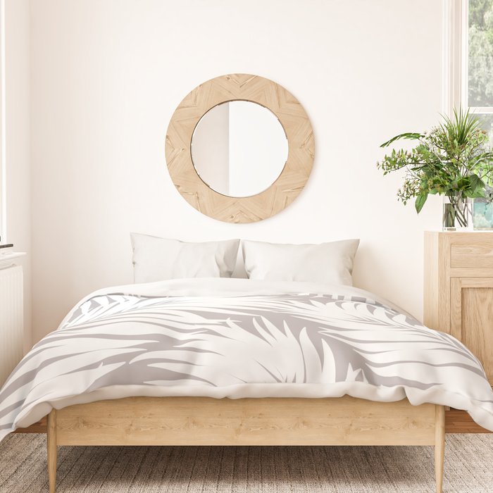 Palm Tree Fronds White on Soft Grey Hawaii Tropical Décor Duvet Cover Gallery Image 3