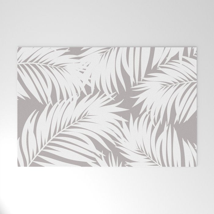 Palm Tree Fronds White on Soft Grey Hawaii Tropical Décor Welcome Mat Gallery Image 1