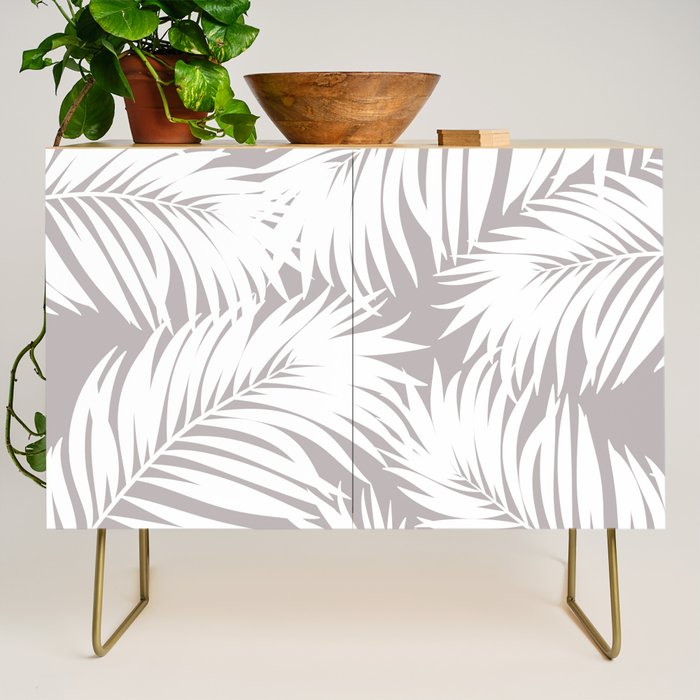Palm Tree Fronds White on Soft Grey Hawaii Tropical Décor Credenza Gallery Image 1