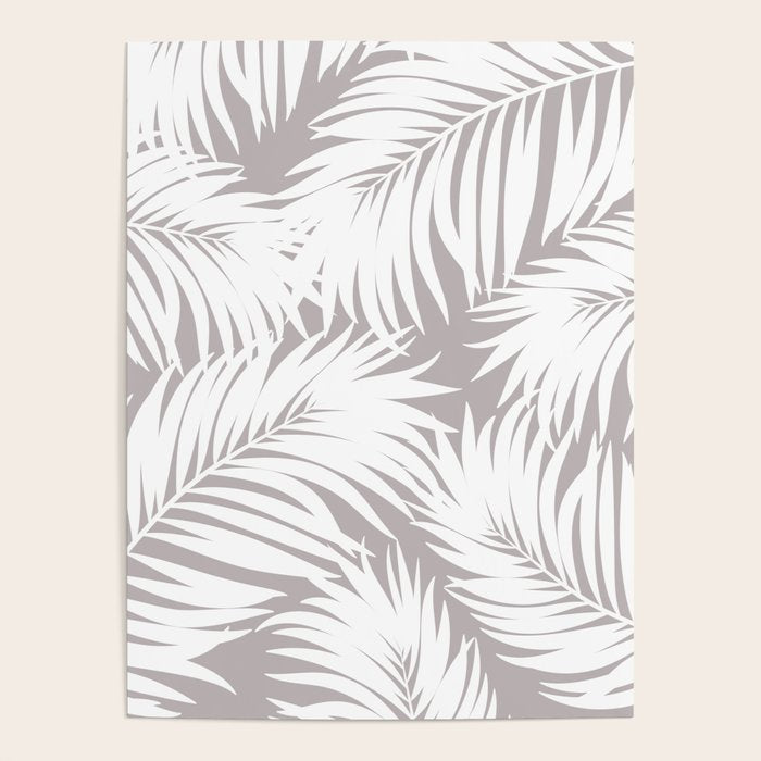 Palm Tree Fronds White on Soft Grey Hawaii Tropical Décor Poster Gallery Image 1