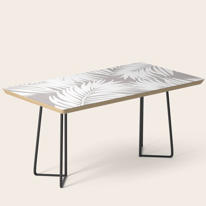 Palm Tree Fronds White on Soft Grey Hawaii Tropical Décor Coffee Table Gallery Image 1