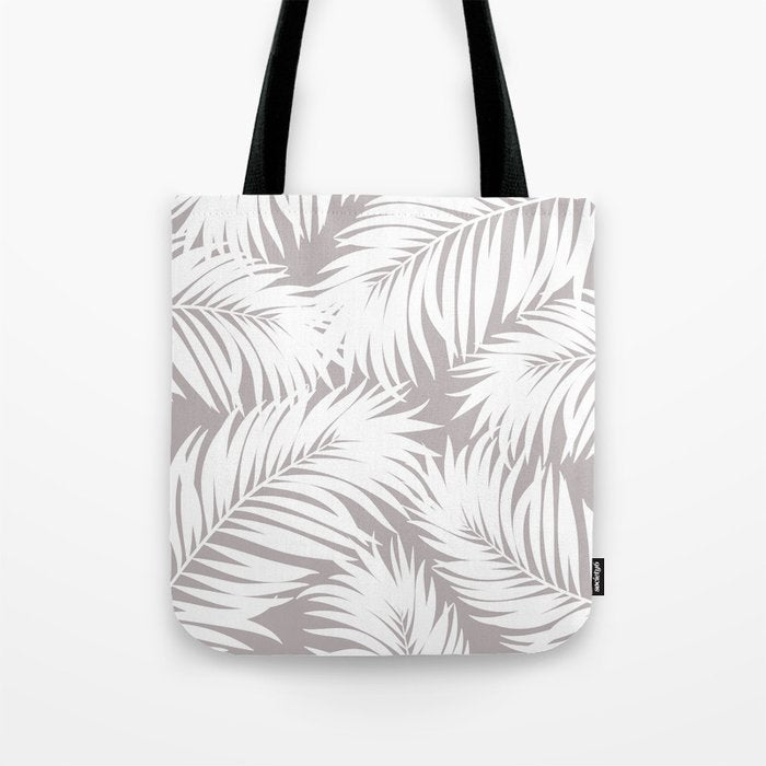 Palm Tree Fronds White on Soft Grey Hawaii Tropical Décor Tote Bag Gallery Image 1