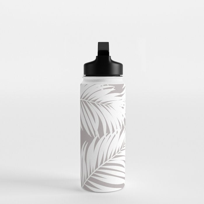 Palm Tree Fronds White on Soft Grey Hawaii Tropical Décor Water Bottle Gallery Image 3