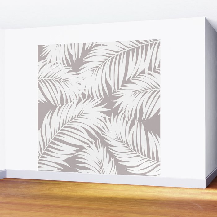 Palm Tree Fronds White on Soft Grey Hawaii Tropical Décor Wall Mural Gallery Image 2
