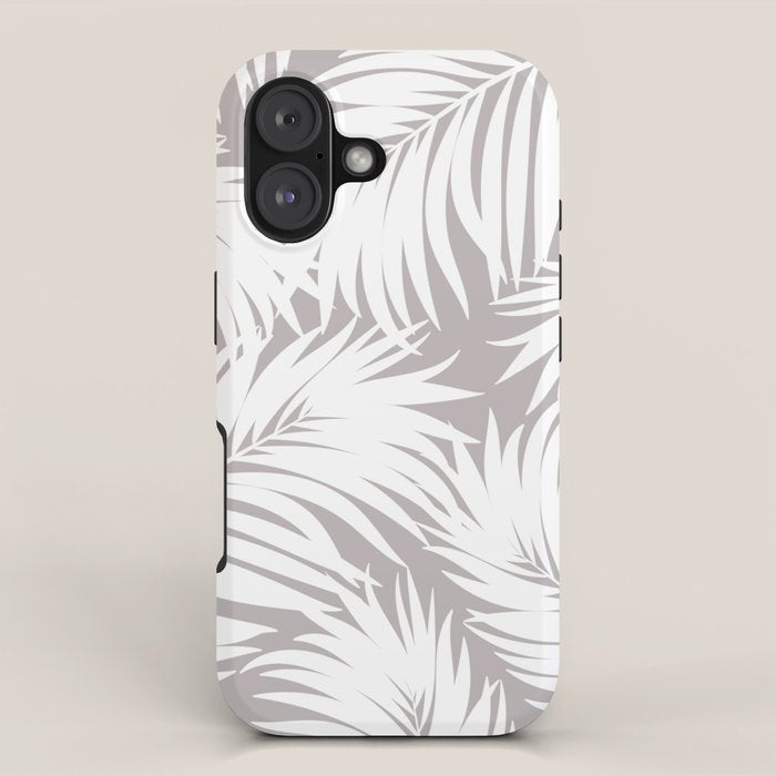 Palm Tree Fronds White on Soft Grey Hawaii Tropical Décor iPhone Case Gallery Image 1