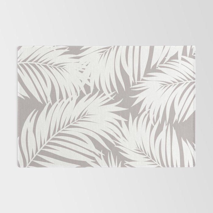 Palm Tree Fronds White on Soft Grey Hawaii Tropical Décor Rug Gallery Image 2