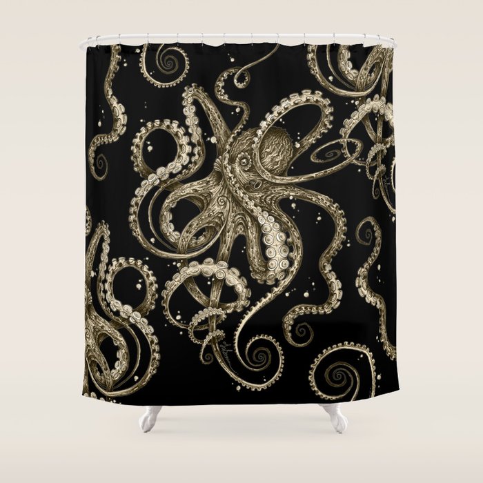 Octopsychedelia Sepia Shower Curtain Gallery Image 1