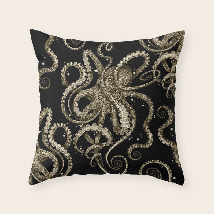 Octopsychedelia Sepia Throw Pillow Gallery Image 6