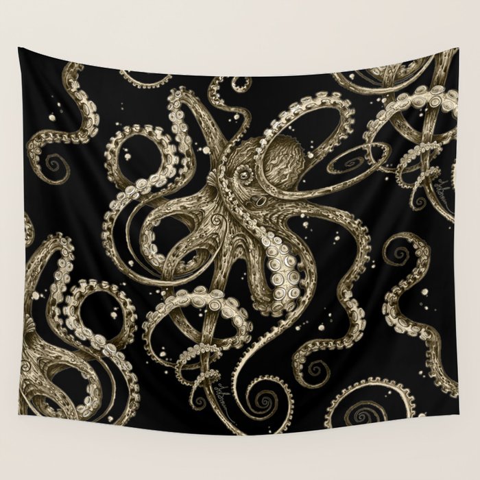 Octopsychedelia Sepia Wall Tapestry Gallery Image 1