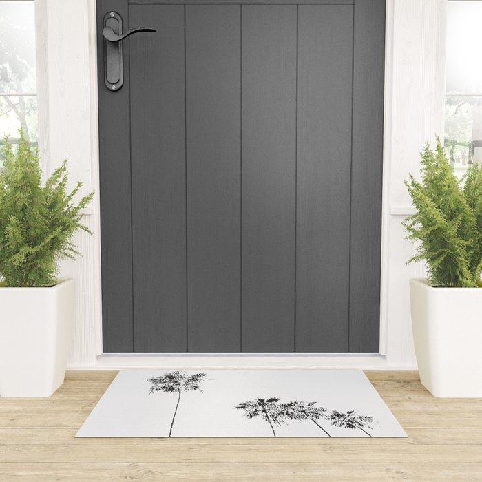 Minimal Black and White Palm Trees Welcome Mat Gallery Image 3