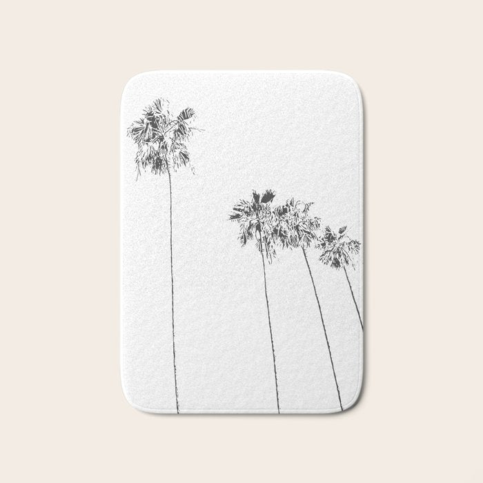 Minimal Black and White Palm Trees Bath Mat Gallery Image 1