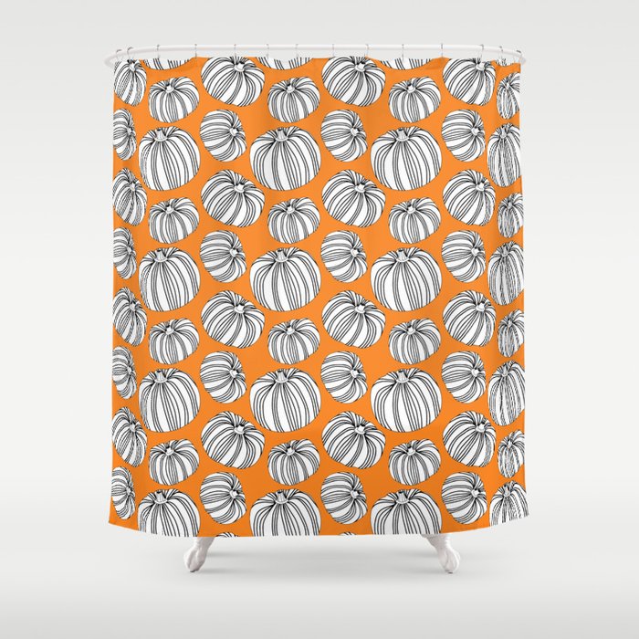 Autumn pumpkin vegetable art pattern Shower Curtain Gallery Image 1