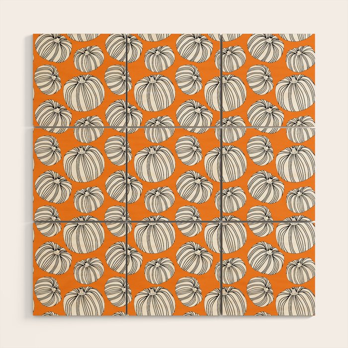 Autumn pumpkin vegetable art pattern Wood Wall Art Gallery Image 1