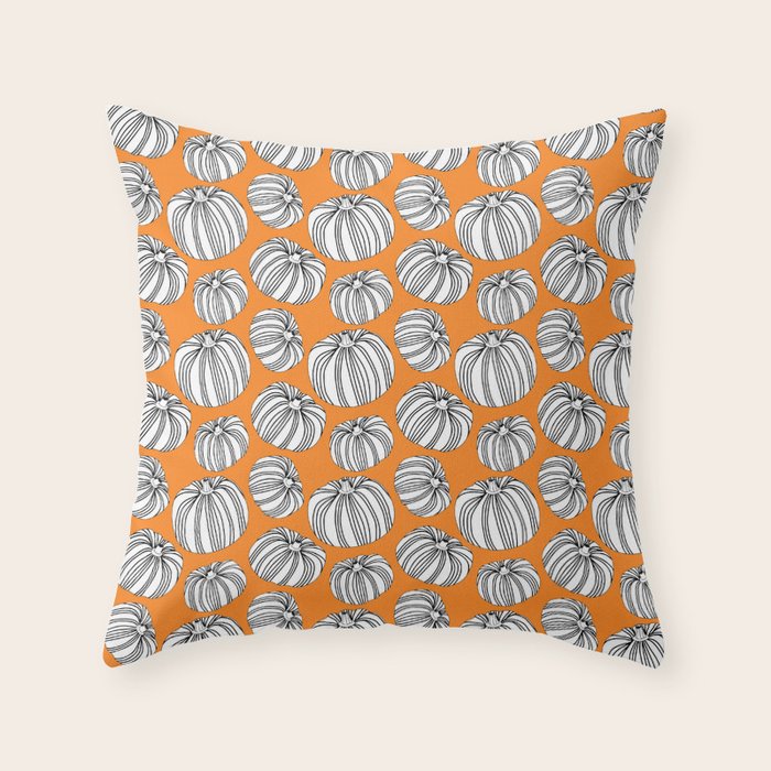 Autumn pumpkin vegetable art pattern Throw Pillow Gallery Image 1
