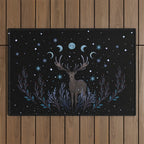 Deer in Winter Night Forest Outdoor Rug Gallery Image 1