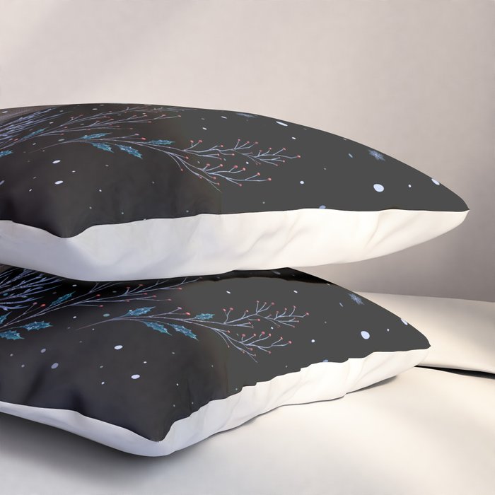 Deer in Winter Night Forest Pillow Sham Gallery Image 3
