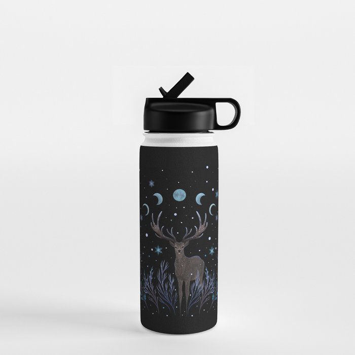 Deer in Winter Night Forest Water Bottle Gallery Image 1