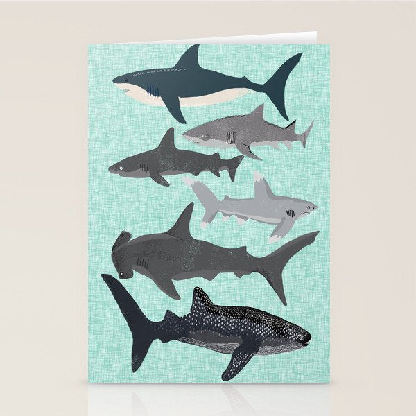 Sharks nature animal illustration texture print marine biologist sea life ocean Andrea Lauren Stationery Card Gallery Image 2