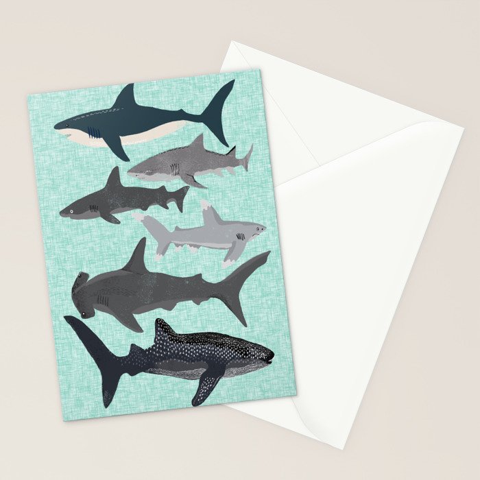 Sharks nature animal illustration texture print marine biologist sea life ocean Andrea Lauren Stationery Card Gallery Image 2