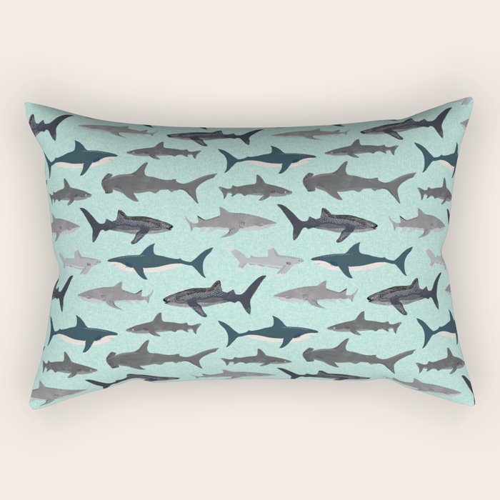 Sharks nature animal illustration texture print marine biologist sea life ocean Andrea Lauren Rectangular Pillow Gallery Image 1