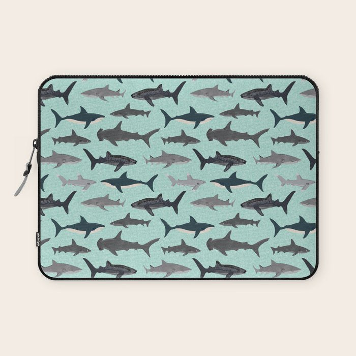 Sharks nature animal illustration texture print marine biologist sea life ocean Andrea Lauren Laptop Sleeve Gallery Image 1
