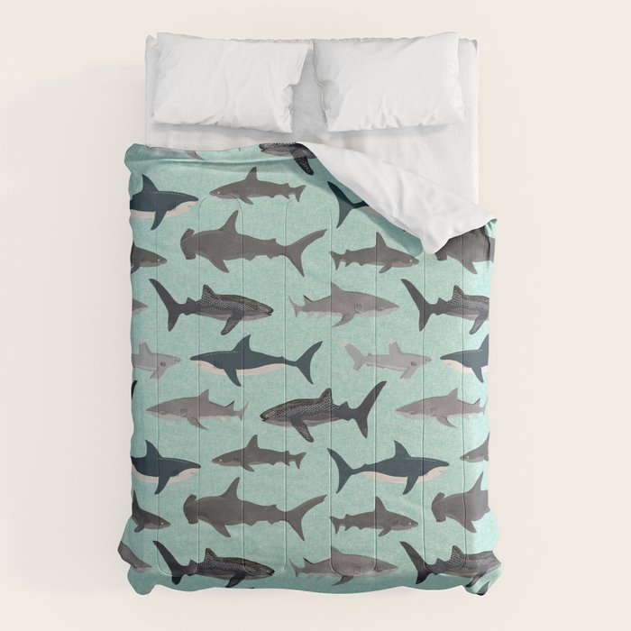 Sharks nature animal illustration texture print marine biologist sea life ocean Andrea Lauren Comforter Gallery Image 6