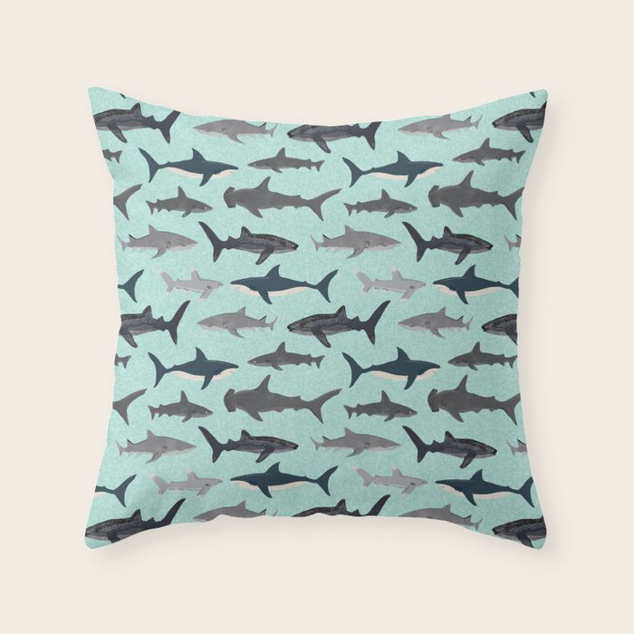 Sharks nature animal illustration texture print marine biologist sea life ocean Andrea Lauren Throw Pillow Gallery Image 6