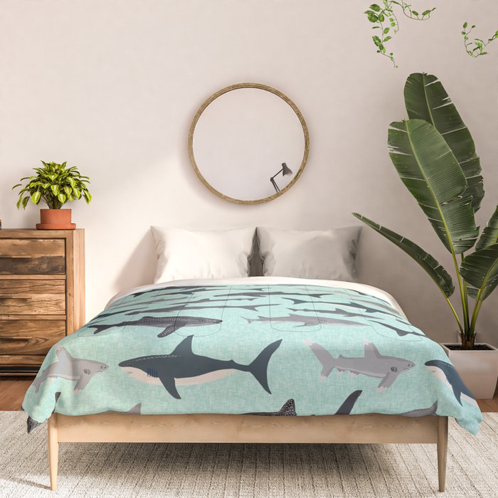Sharks nature animal illustration texture print marine biologist sea life ocean Andrea Lauren Comforter Gallery Image 3