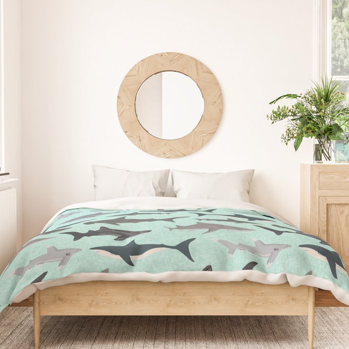 Sharks nature animal illustration texture print marine biologist sea life ocean Andrea Lauren Duvet Cover Gallery Image 3