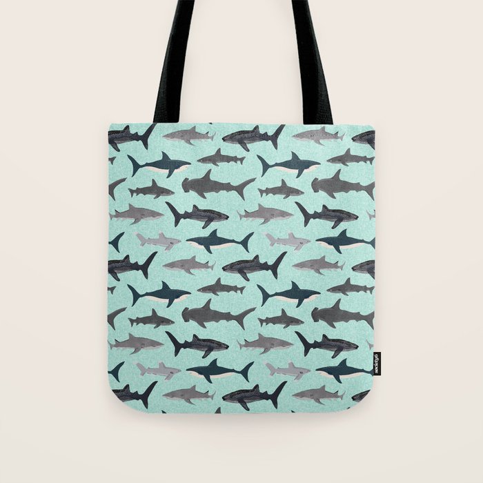 Sharks nature animal illustration texture print marine biologist sea life ocean Andrea Lauren Tote Bag Gallery Image 1