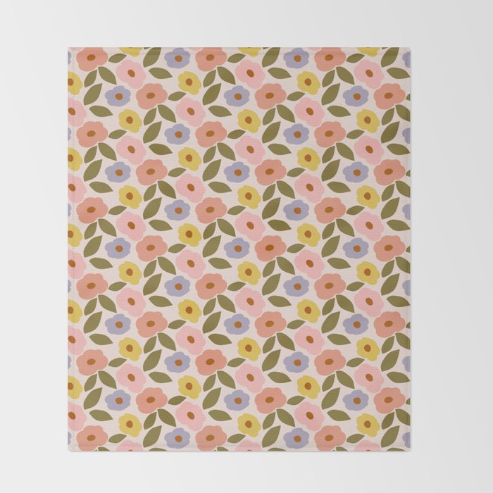 Muted Retro Ditsy Floral Pattern - Vintage Flowers Seamless Design Throw Blanket Gallery Image 2