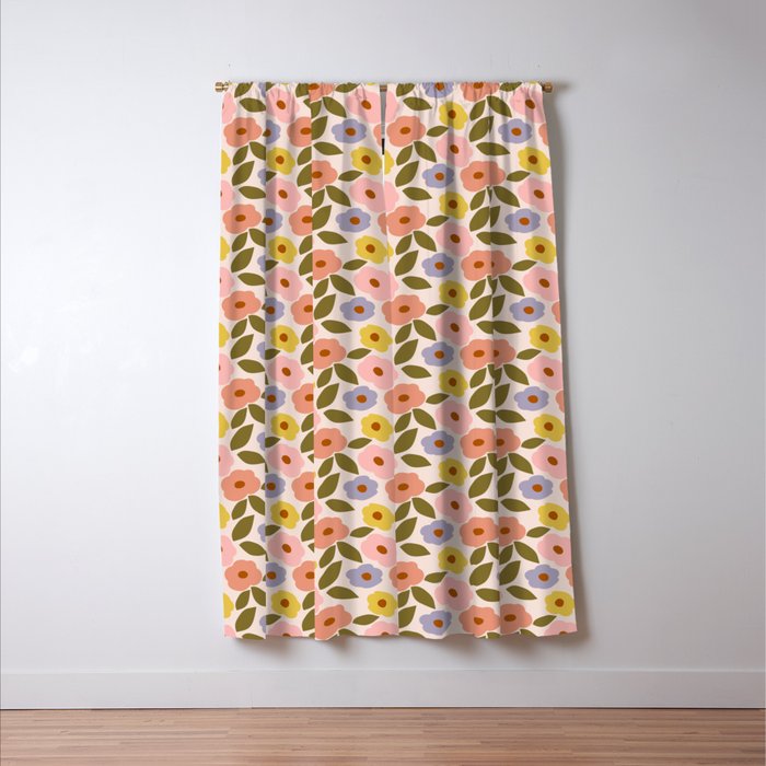 Muted Retro Ditsy Floral Pattern - Vintage Flowers Seamless Design Window Curtain Gallery Image 3