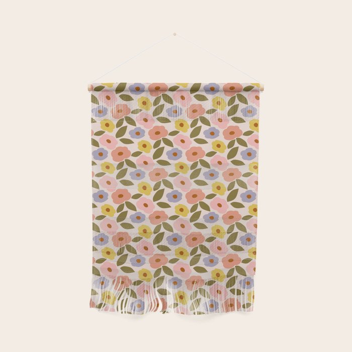 Muted Retro Ditsy Floral Pattern - Vintage Flowers Seamless Design Wall Hanging