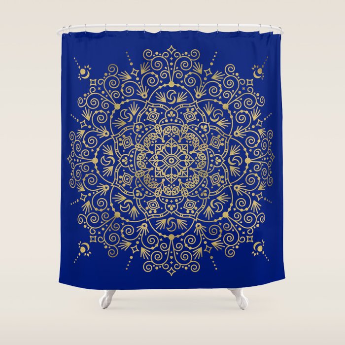 Moroccan Mandala - Gold Ink on Navy Shower Curtain Gallery Image 1