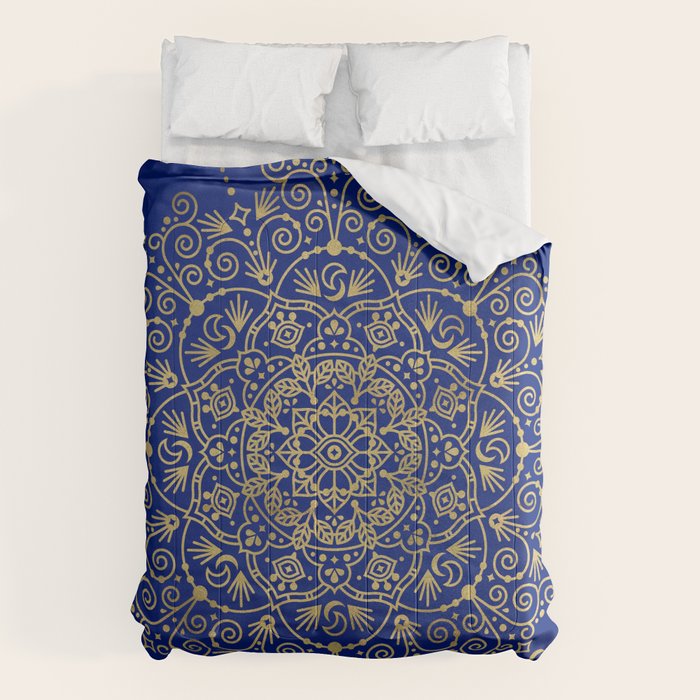 Moroccan Mandala - Gold Ink on Navy Comforter Gallery Image 6
