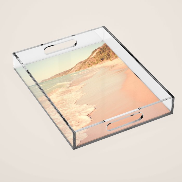 Her Mind Wandered Back and Forth With the Waves - michigan beach nature photograph Acrylic Tray Gallery Image 1