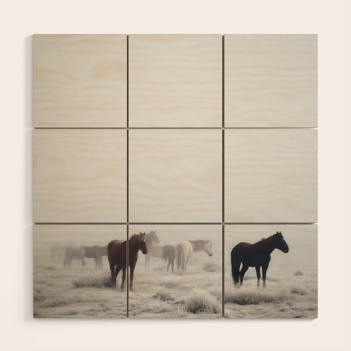 Horses in the Mist II Wood Wall Art Gallery Image 1