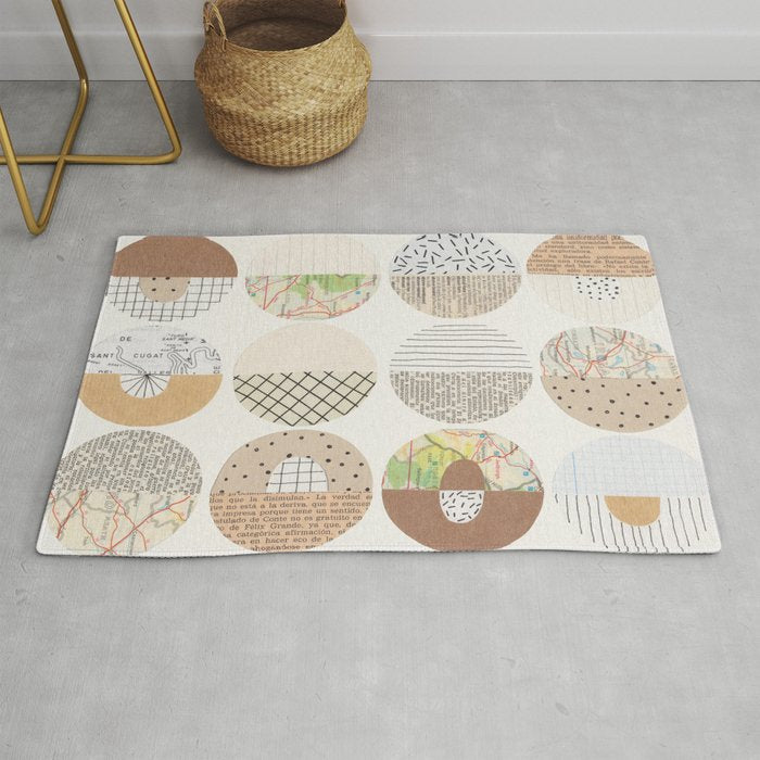Patterned Circles: Maps & Kraft Paper Rug Gallery Image 1