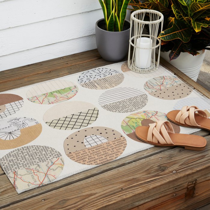 Patterned Circles: Maps & Kraft Paper Outdoor Rug Gallery Image 2