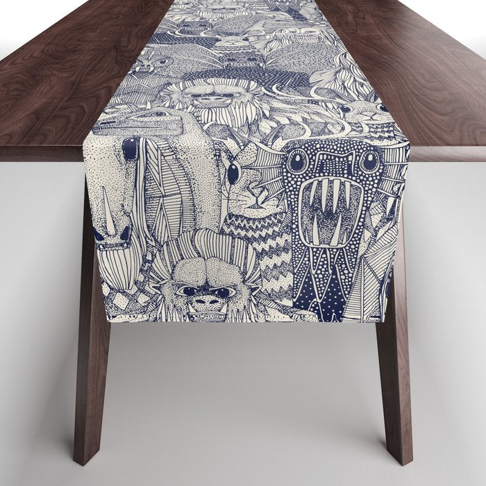 cryptid crowd blue off white Table Runner Gallery Image 1