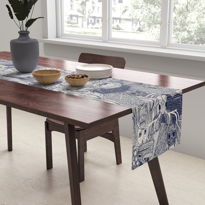 cryptid crowd blue off white Table Runner Gallery Image 2