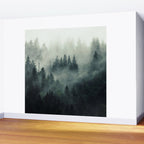 Green misty mountain pine forest in cloudy and rainy - vintage style photo Wall Mural Gallery Image 2