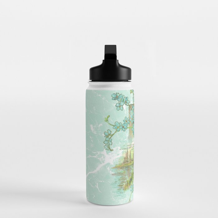 Modern vintage mint marble floral landscape Water Bottle Gallery Image 3