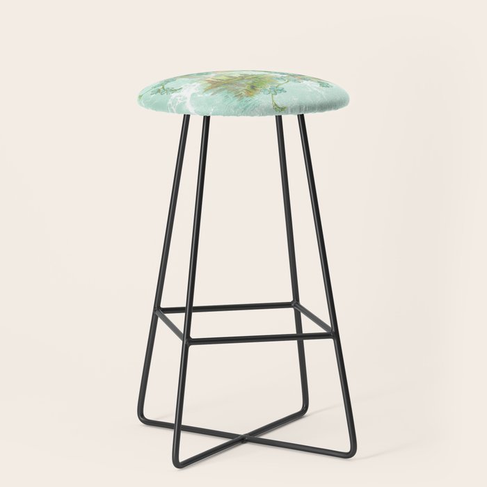 Modern vintage mint marble floral landscape Stool Gallery Image 1