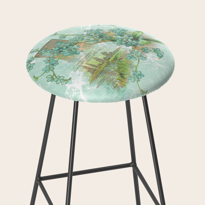 Modern vintage mint marble floral landscape Stool Gallery Image 2
