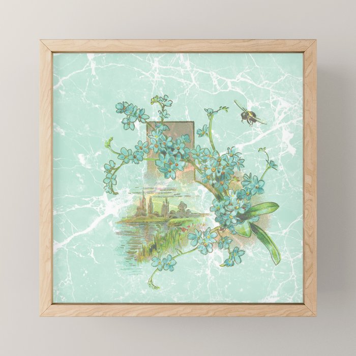 Modern vintage mint marble floral landscape Mini Art Print Gallery Image 1