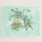 Modern vintage mint marble floral landscape Jigsaw Puzzle Gallery Image 1