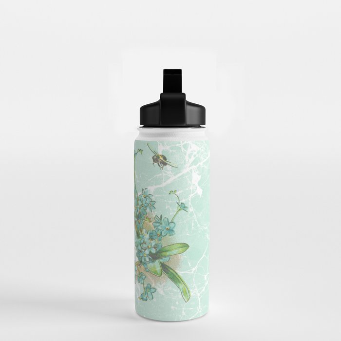 Modern vintage mint marble floral landscape Water Bottle Gallery Image 2
